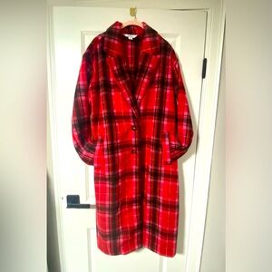 Red/Pink Plaid Brushed Overcoat